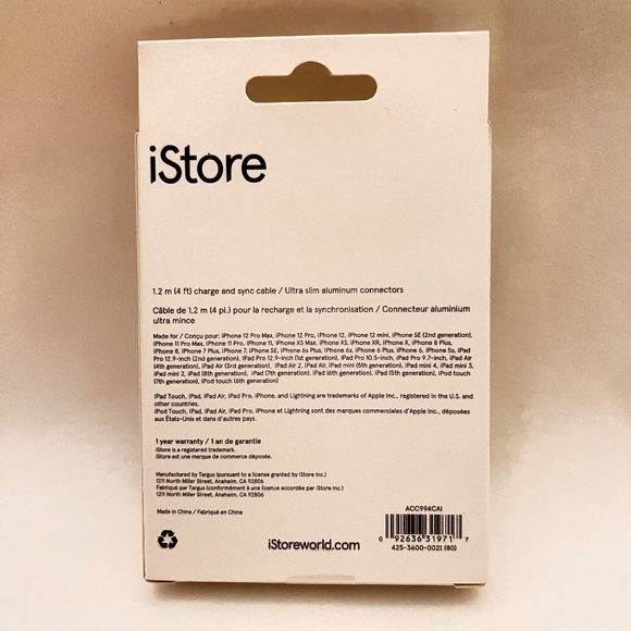 iStore Lightning Charge Cable 4 Foot / 1.2 Meter Space Grey Charge & Sync Cable - Picture 3 of 7